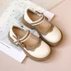 Fashion Girl School Shoes Kids Trendy Patchwork Bowknot Princess Barn grunt Mary Janes Toddler Ruffled läder 240131