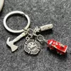 Keychains Fire Engine Extinguisher Axe Cap Dept Fireman Firefighter KeyChain KeyRing Man Accessories Jewelry Pendant