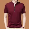 Verão streetwear moda masculina sólida camisetas com zíper gola de manga curta coreano roupas masculinas soltas casuais secagem rápida topos 240130