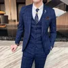 S7XL JACKEVESTPANTS Fashion Boutique Lattice Formell Business Mens Suit 3st Set Brudgom Wedding Dress Plaid Show Stage 240201