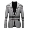 Mäns kostymer plus storlek 5xl Mens Högkvalitativa rutiga blazers märke kläder mörkblå grå blazer hommes slim casual social party kostym jacka jacka