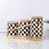 Garrafas de armazenamento preto e branco tanque de treliça checkerboard selado cozinha caixa de cerâmica de grau alimentício chá