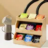 Hooks Wooden Tea Bag Storage Rack Coffee Bags Sugar Packets Organizer Teabag Display Shelf Dispenser