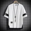 Yaz Kısa Kollu Harajuku Kore Moda Beyaz Siyah T-Shirt Sokak Giyim Hip Hop Ekstra Büyük T-Shirt Erkek Üst T-Shirt 240215