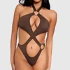 ARXIPA Costume da bagno intero bikini sexy per donna Costume da bagno taglio alto imbottito push up costumi da bagno perizoma solido anello fasciatura incrociata scava fuori cavezza monokini