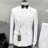 Ternos masculinos casuais duplo breasted cor sólida negócios fino 2 pçs terno calças definir fivela de metal vestido casaco blazers jaqueta calças