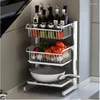 Kitchen Storage Lower Sink Vegetable Rack Multi-layer Stainless Steel Spice Holder Narrow Seam Corner Shelf Height Adjustable Pot