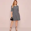 Plus storlek V-Neck Spring Autumn Elegant Houndstooth Dress Women Half Sleeve Casual A-Line Dress Large Size Work Office Dress 7xl 240130