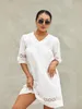 Casual Dresses Women S Summer Mini Dress Bohemian Half Sleeve V Neck Solid Color Flowy Tunic