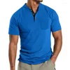 T-shirts pour hommes 2024 printemps/été commerce extérieur grand solide manches courtes trois boutonnage poche T-shirt polo