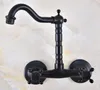 Bathroom Sink Faucets Dual Handle Duals Hole Wall Mount Basin Faucet Oil Rubbed Bronze Vanity Kitchen Cold Water Taps Dnf819