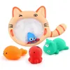 Brinquedos de pesca saco de rede pegar pato peixe crianças brinquedo aulas de natação verão jogar banho de água boneca spray de água brinquedos de banho 240130