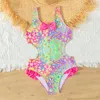 Damskie stroje kąpielowe jasne i kolorowe dziewczyny z kokardą jednoczęściowy kostium kąpielowy Teen Summer Beach Wear Swimming