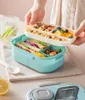 Stoviglie Portatile Sigillato Lunch Box Scomparto a 2 Strati Bambini Bento Snack a Prova di Perdite con Posate Contenitore di Stoccaggio Sicuro per Microonde