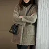 Jaquetas femininas imitação de lã de cordeiro casaco inverno estilo elegante partícula veludo integrado velo médio longo