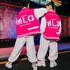 Bühnenkleidung Kinder Rave Hip Hop Kleidung Rosa Baseball Cardigan Mantel Jacke Straße Weiße Baggy Hosen für Mädchen Jungen Jazz Dance Kostüm Kleidung