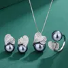 Dames elegante grijze zoetwaterparels sieradensets 925 zilver briljant hartvorm luxe banket bal ketting ring oorbel 240119