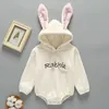 Autumn Winter born Infant Baby Romper Baby Girls Boys Rabbits Ears Hooded Romper Baby Add Wool Upset Jumpsuit Clothes 240118