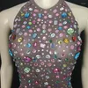 Stadiumkleding Kleurrijke Strass bodysuit Sexy Mesh Luipaarden Nachtclub Party Pole Gogo Dancer Kostuum Dames Zanger Festival Outfit XS6056