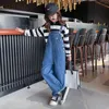 Teenage Girls Loose Denim Jumpsuits Autumn Casual Kids Wide Leg Straight Trouser Student Children Solid Blue Jeans Overalls 240127