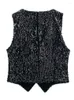 Kvinnors västar Fashion Sequin Vest för kvinnor Casual V-ringad ärmlös Velvet Short Waistcoat Kvinnlig Solid Slim Fit Streetwear Hidden Button