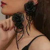 Dangle Brincos Luxo Fio Preto Acrílico Gota Para Mulheres Temperamento Boêmio Grande Flor Longa Borla Pendurada Jóias de Festa