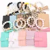 Keychains Silicone Bead Armband Card Bag Key Chain Women's Leopard Pattern Pu Leather Tassel Pendant