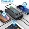 36000mah Su Geçirmez Güneş Güç Bankası Qi Kablosuz Şarj Cihazı İPhone 13 için Powerbank Samsung S22 Xiaomi Poverbank Kamp Işığı ile