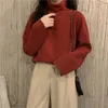 Korean Fashion Women Thicken Turtleneck Tshirt Autumn Winter Basic Solid Warm Bottoming Loose Allmatch Casual Long Sleeve Tops 240202