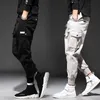 Homens calças de carga fitas cor bloco preto bolso homem harem corredores harajuku masculino sweatpants hip hop calças plus size 5xl 240124