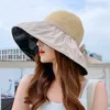 Berets verão preto cola arco cor sólida pescador chapéu masculino e feminino sunhat oco palha proteção uv grande borda rosto protetor solar