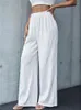 Женские брюки, однотонные белые вязаные брюки в рубчик, широкие женские весенне-летние уличные брюки Y2K, повседневные брюки с эластичной резинкой на талии, уличная одежда 2024