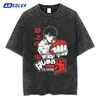 Men's T Shirts Japanese Anime Print Vintage T-shirt Men Oversized Washed Harajuku Streetwear 2024 Fashion Summer Black Tops Tees