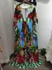 Moda elegancka szyfonowa jedwabna aksamit pełna długa sukienka jesienna kobiety półbłaska rękaw sycylijski drukarnia