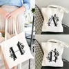 Bolsas de compras Bolso de mano Mujer Letra floral personalizada en lona de algodón Cabas Regalo Camiseta gráfica