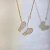 S925 Silver Precision Edition Full Diamond Horse Eye Butterfly Necklace Plated with 18k Rose Gold Lock Bone Chain