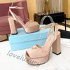 Designers Sandaler Fashion Shoes Heels Satin Decoration Chunky Heel 13cm High Heeled Designer Shoes Platform Heel Womens Roman Sandal 35-42