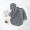 Rompers Born Bodysuits Autumn zima solidne dzianiny dla dzieci chłopiec dziewczyna kombinezon kapelusze zestawy ubrania 0-18m Toddler Strój zniszczenia