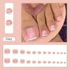 False Nails 24pcs 프랑스 가짜 발톱 핑크 그라디언트 전체 커버 짧은 정사각형 발가락 발 팁