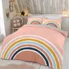 Trendy Colors Rainbow Bedding Set Baby Kid Bedroom Decor Duvet Cover with Pillowcases Full King Queen Size Polyester Quilt 240131