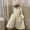 Girl Dresses Children's Skirt 2024 Autumn Winter Product Wear Korean Edition Cotton Plus Warm Retro Lace Up Girls' Strap Dress