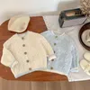 Kledingsets 2024 Lente Herfst Mode Geboren Twist Trui Pak Jongen Meisje Baby Gebreid Vest Met Lange Mouwen Tops Bretels bodysuit 2 stuks