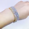 Glacé vente chaude Bling 2 rangées 3mm 4mm 5mm Vvs Moissanite en argent Sterling hommes Bracelet personnalisé chaîne de Tennis