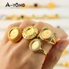 Turkish Coin Gold Rings 18k Gold Plated Zircon Dubai African Saudi Arabia Women Wedding Party Accessories 240202