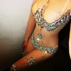 Scen Wear Perspective Shining Rhinestones Crystal Sexy Jumpsuits for Women Nightclub DJ Clothing Costumes Pole Bar Wears