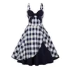 Robes décontractées Vintage Plaid Swing Pinup Robe pour femmes élégant Bowknot sans manches taille haute soirée une ligne robes robe