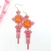 Dangle Earrings Chinese Year Style Jewelry Statement Red Good Luck Koi Blessing Charms Long Pendant Drop Ears