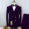 Ternos masculinos casuais duplo breasted cor sólida negócios fino 2 pçs terno calças definir fivela de metal vestido casaco blazers jaqueta calças