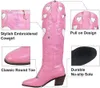 Mulheres cowboy cowgirl botas em forma de coração design moda doce açúcar ocidental botas deslizamento em rosa retro sapatos apontou toe 240130