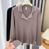 Stylish Lapel Block Color Sweaters Plus Size Women Clothing Autumn Winter Slim Knitting Pullover Jumpers C26 2376 240202